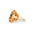 Retro Large Citrine, Diamond, and 14k Gold Cocktail Ring