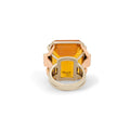 Retro Large Citrine, Diamond, and 14k Gold Cocktail Ring
