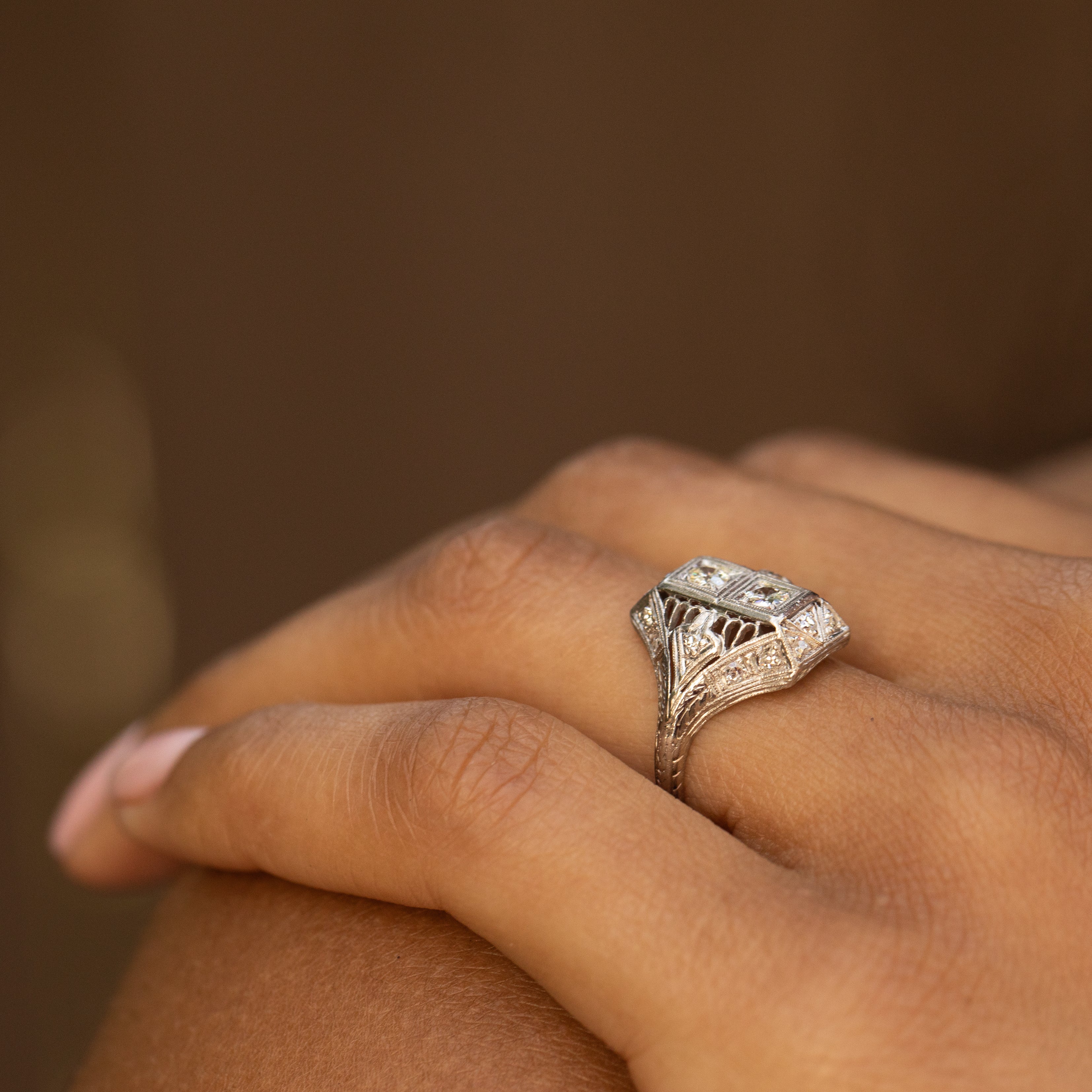 Edwardian Toi et Moi Diamond and Platinum Ring