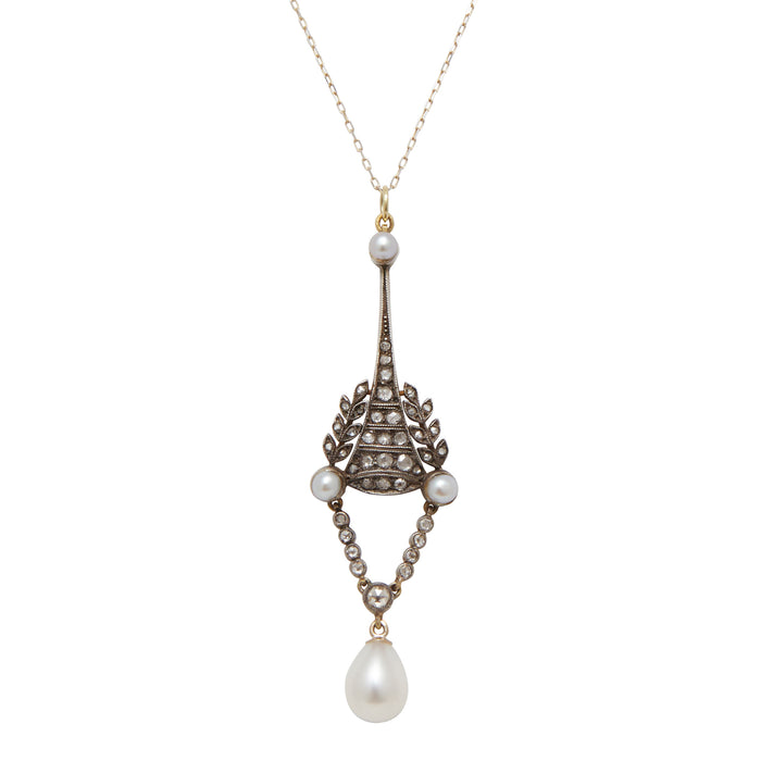 Victorian Rose Cut Diamond And Pearl Necklace