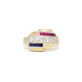 Retro Diamond, Ruby, Sapphire 14k Gold And Platinum Ring