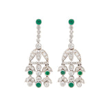 Diamond And Emerald Platinum Chandelier Earrings