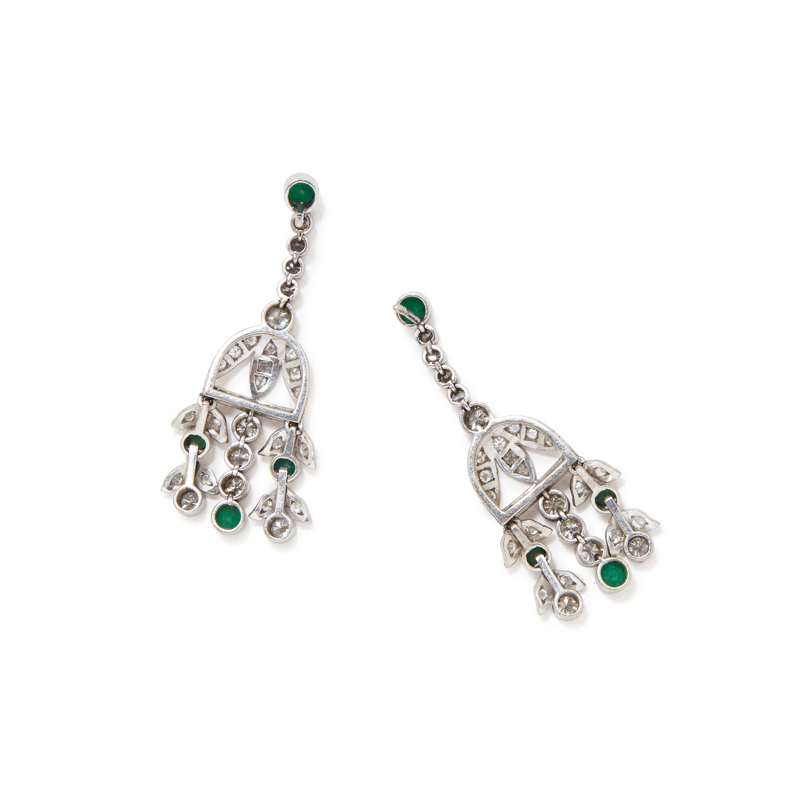 Diamond And Emerald Platinum Chandelier Earrings