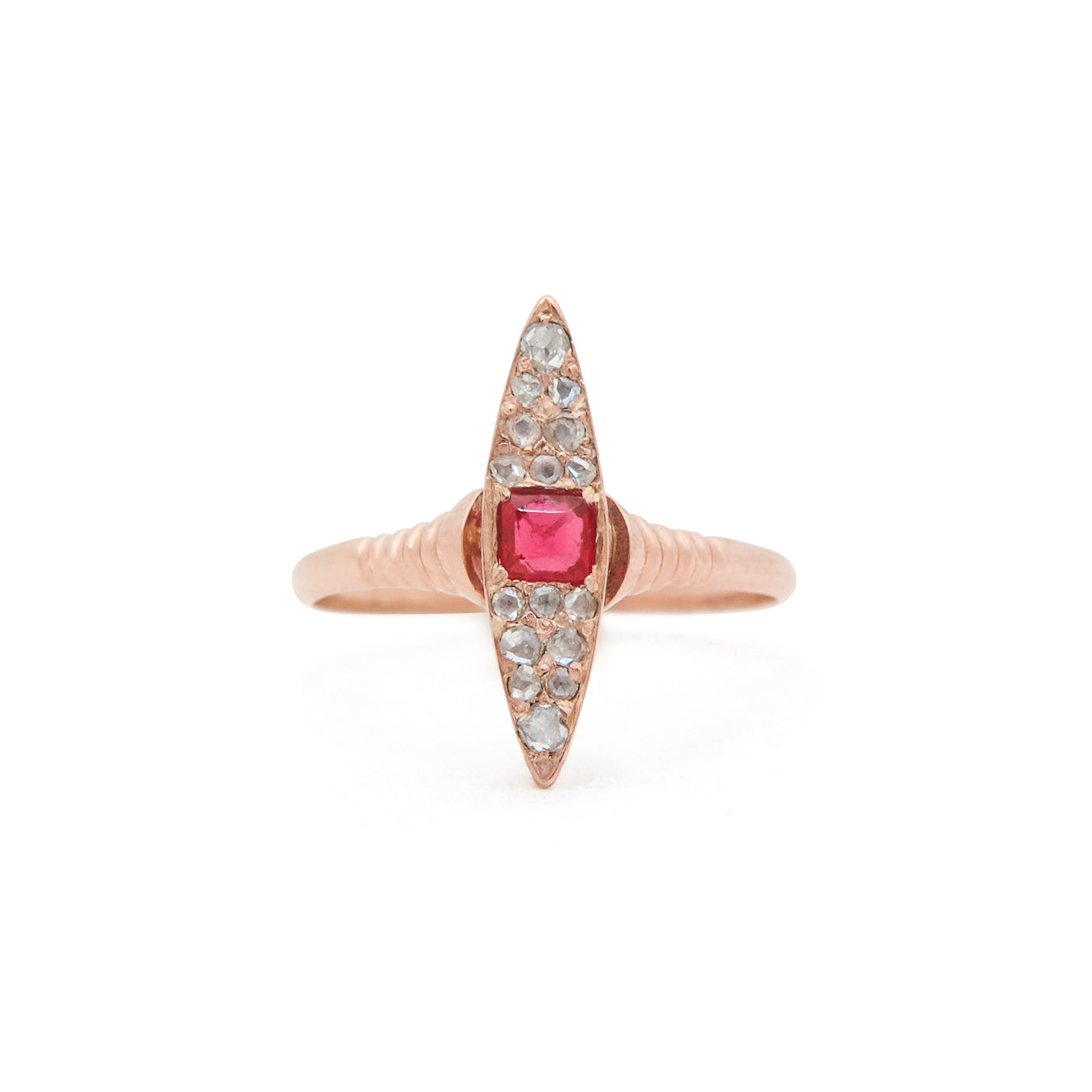 Victorian Navette Rose Cut Diamond and 14k Gold Ring