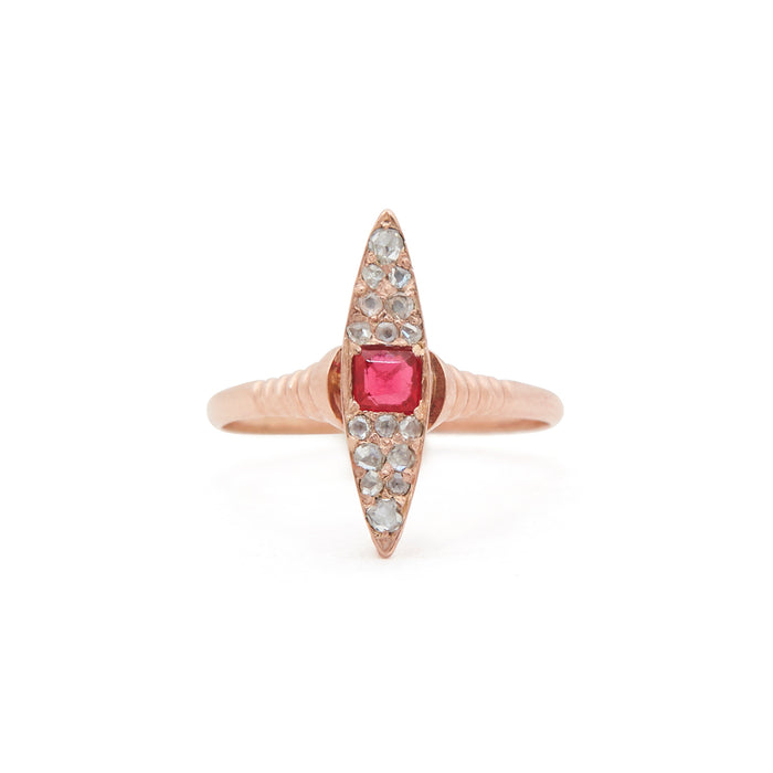 Victorian Navette Rose Cut Diamond and 14k Gold Ring