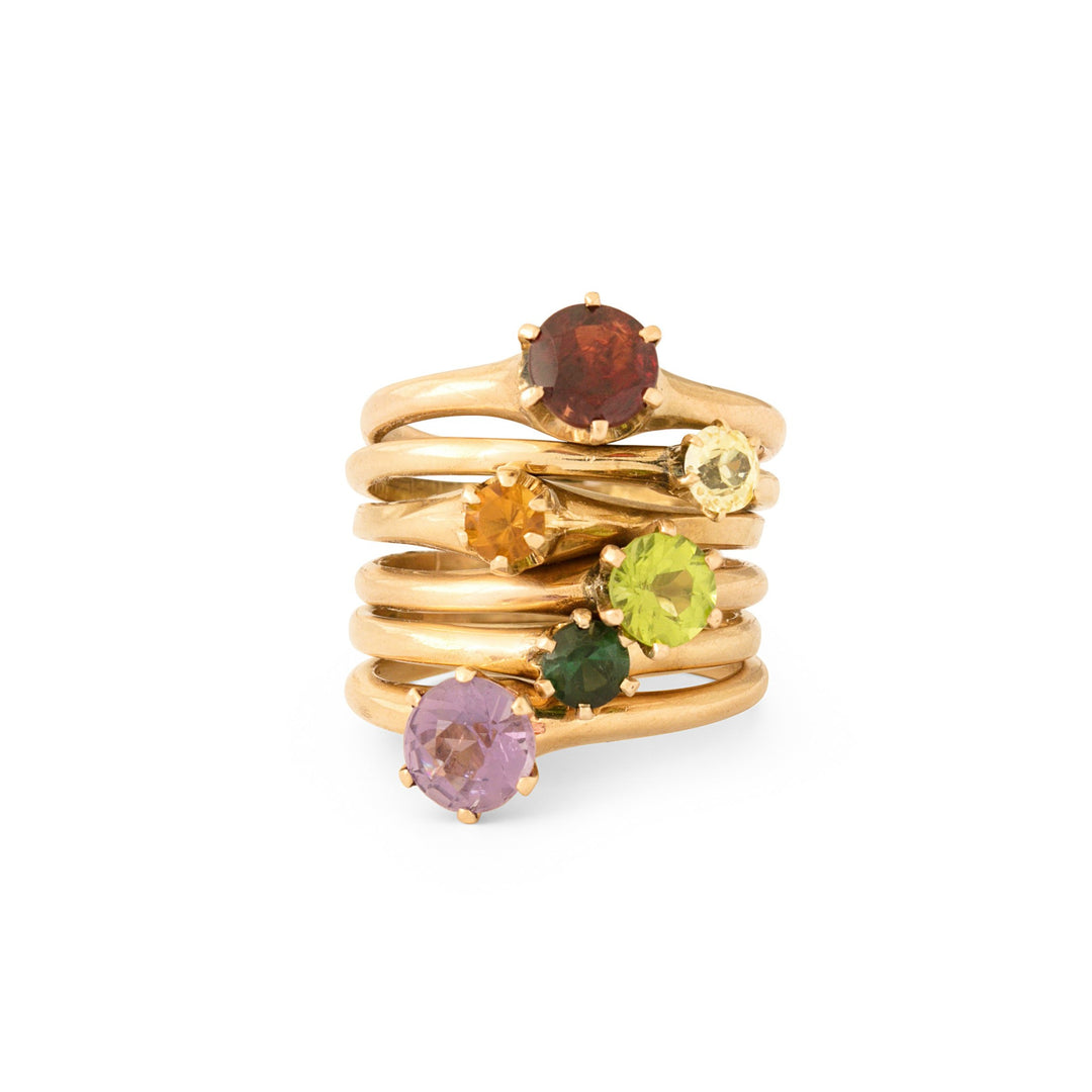 Stacked Rainbow Gemstone Yellow Gold Ring