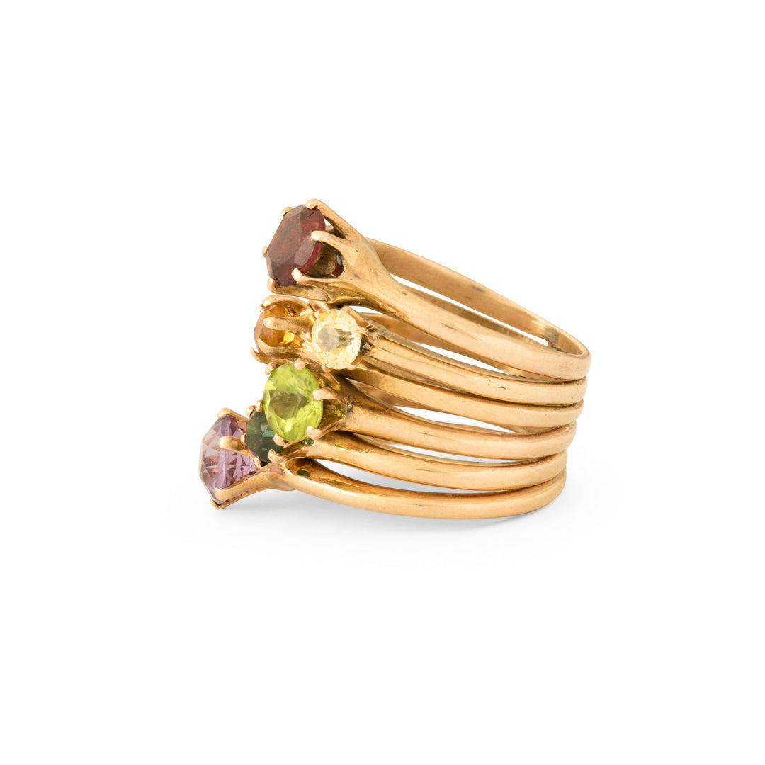 Stacked Rainbow Gemstone Yellow Gold Ring