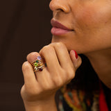 Stacked Rainbow Gemstone Yellow Gold Ring