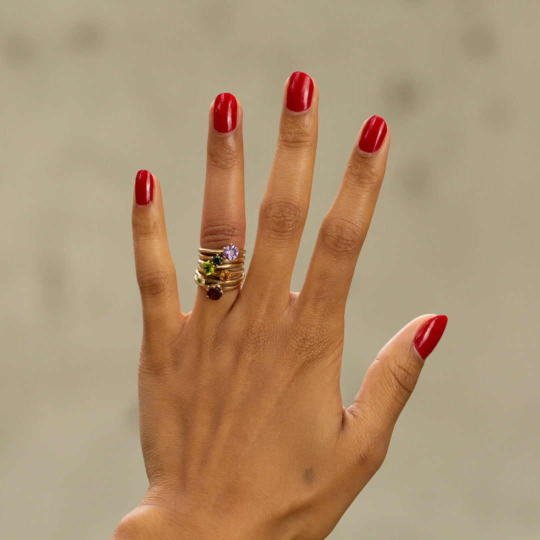 Stacked Rainbow Gemstone Yellow Gold Ring