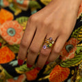 Stacked Rainbow Gemstone Yellow Gold Ring