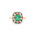 Victorian Emerald, Diamond, Silver, and 14k Gold Cluster Ring