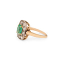 Victorian Emerald, Diamond, Silver, and 14k Gold Cluster Ring