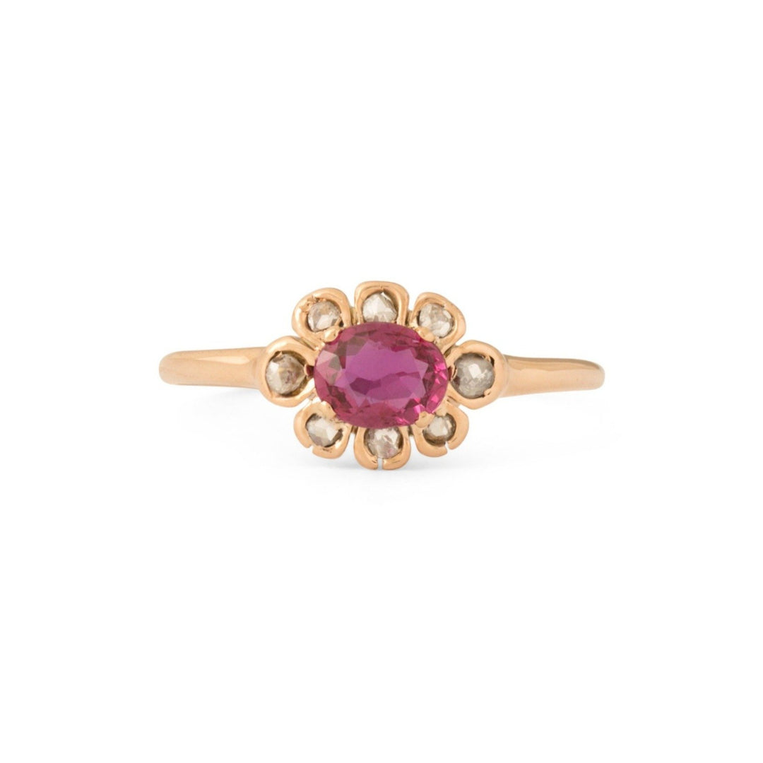 Ruby, Rose Cut Diamond, and 10K Gold Cluster Ring