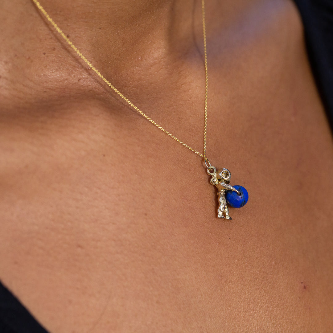 Movable Astronaut 9K Gold And Lapis Charm
