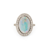 Art Deco Black Opal and Diamond 18k Gold Ring