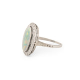 Art Deco Black Opal and Diamond 18k Gold Ring