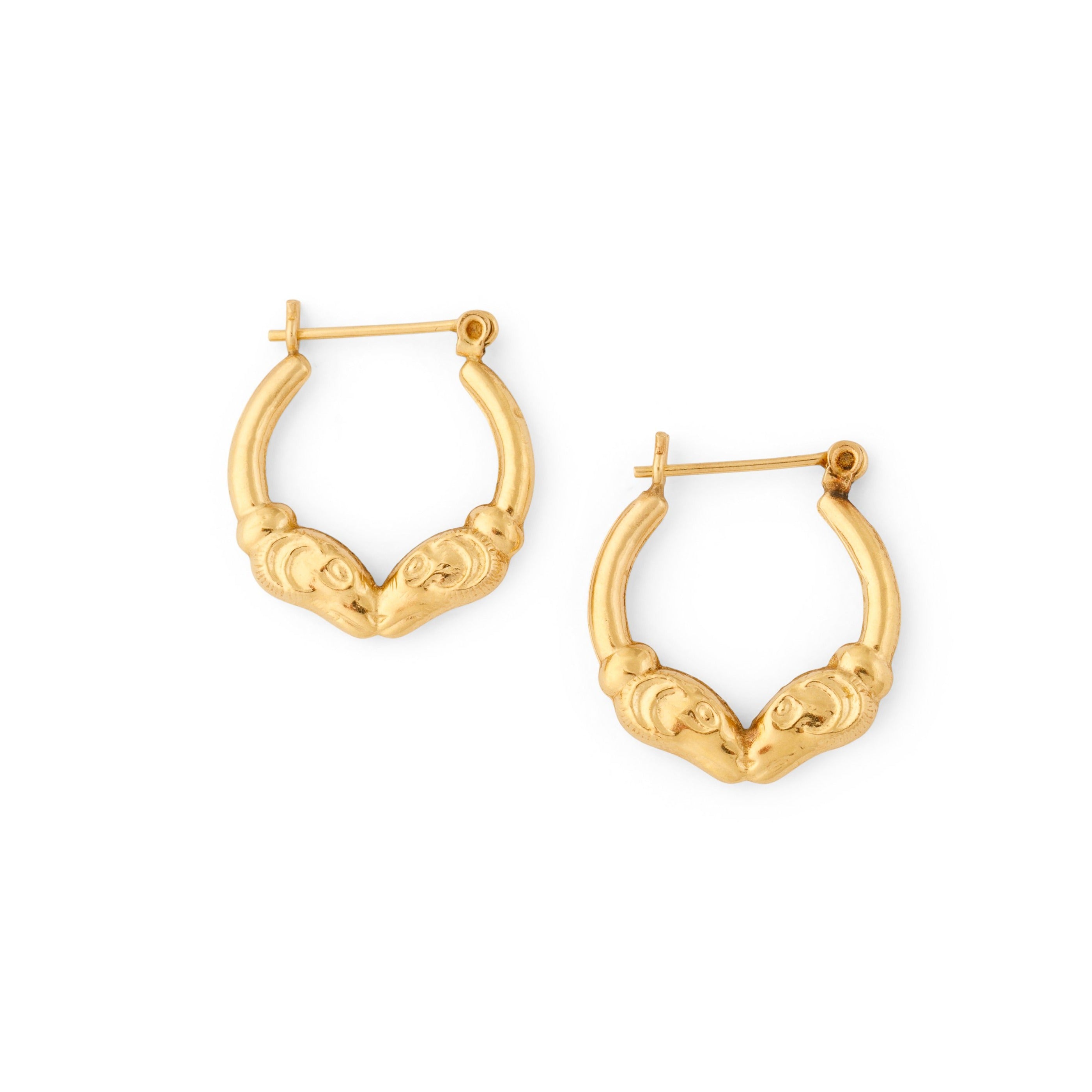 Twin Ram 14k Gold Hoop Earrings