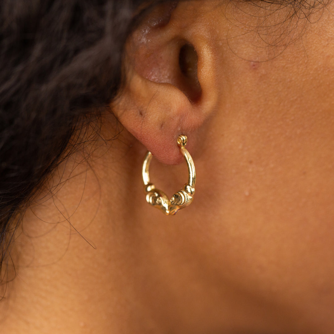 Twin Ram 14k Gold Hoop Earrings