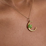 Moon and Clover 14K Gold, Enamel, and Pearl Charm
