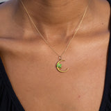 Moon and Clover 14K Gold, Enamel, and Pearl Charm