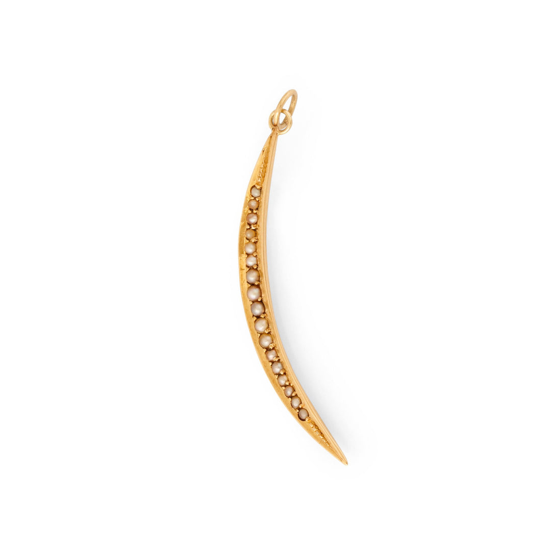 Victorian Seed Pearl and 14K Gold Crescent Moon Charm