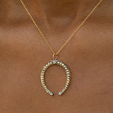 Edwardian Diamond, Pearl, 14K Gold, and Platinum Horseshoe Charm