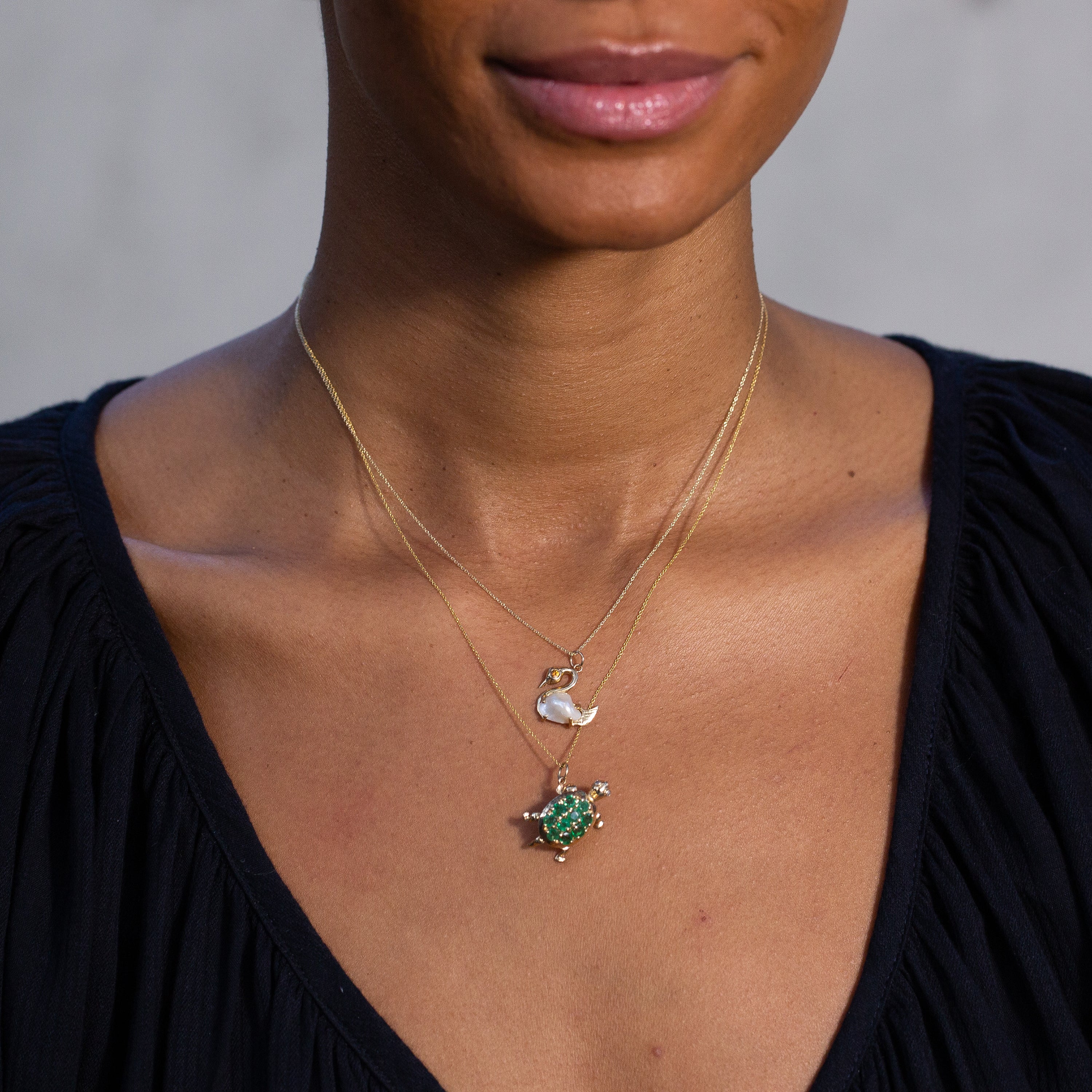 Emerald and 10K Gold Turtle Charm