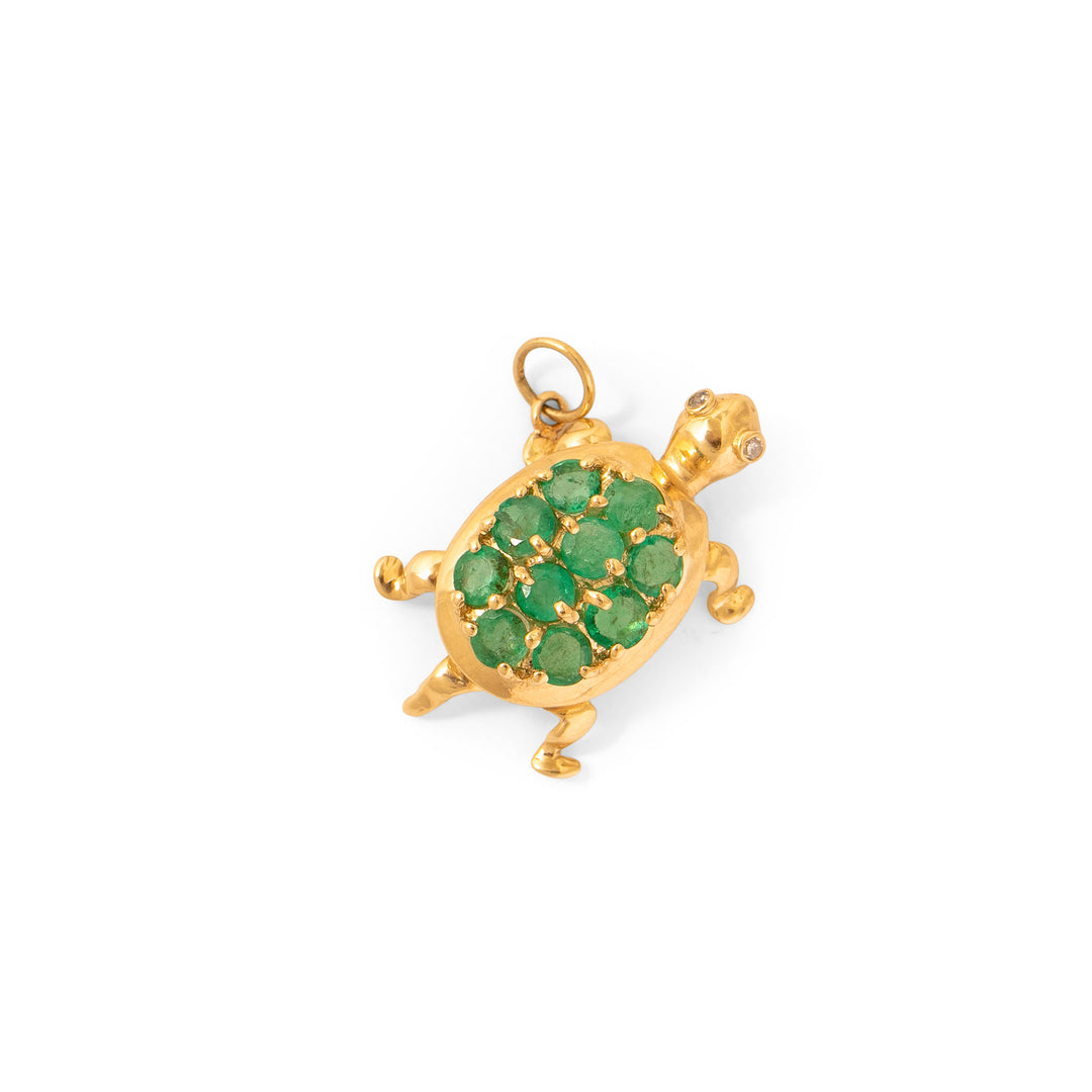 Emerald and 10K Gold Turtle Charm