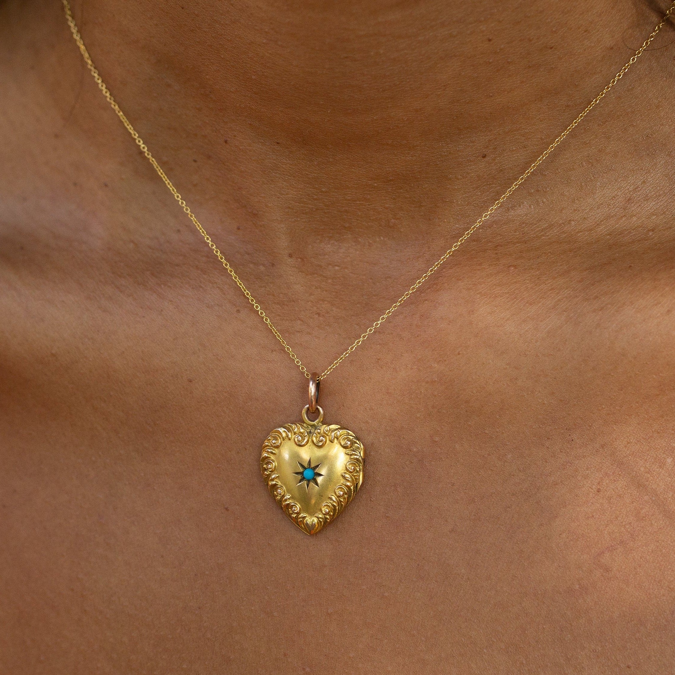 Victorian Turquoise Starburst and 10k Gold Heart Locket