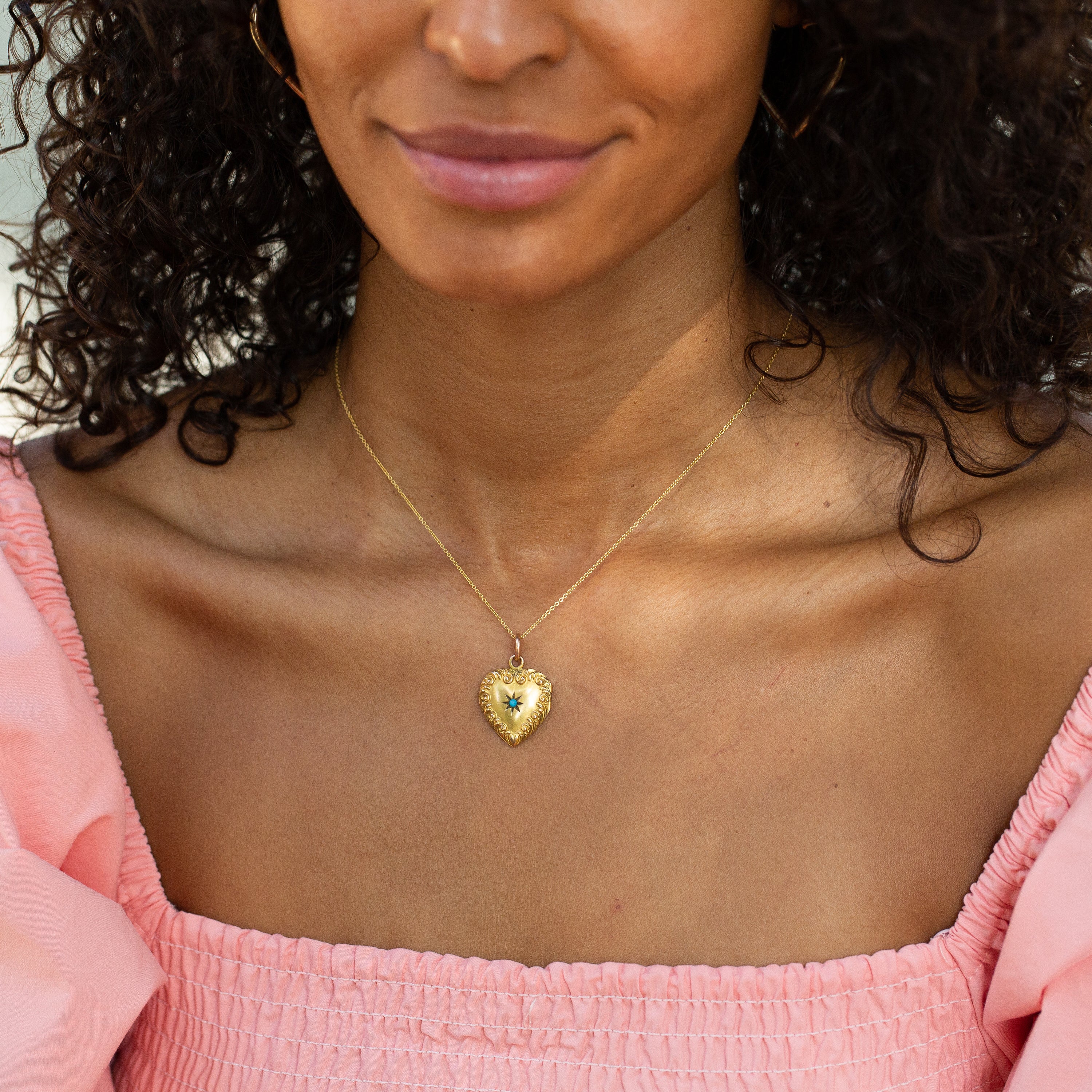 Victorian Turquoise Starburst and 10k Gold Heart Locket