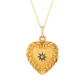 Victorian Turquoise Starburst and 10k Gold Heart Locket