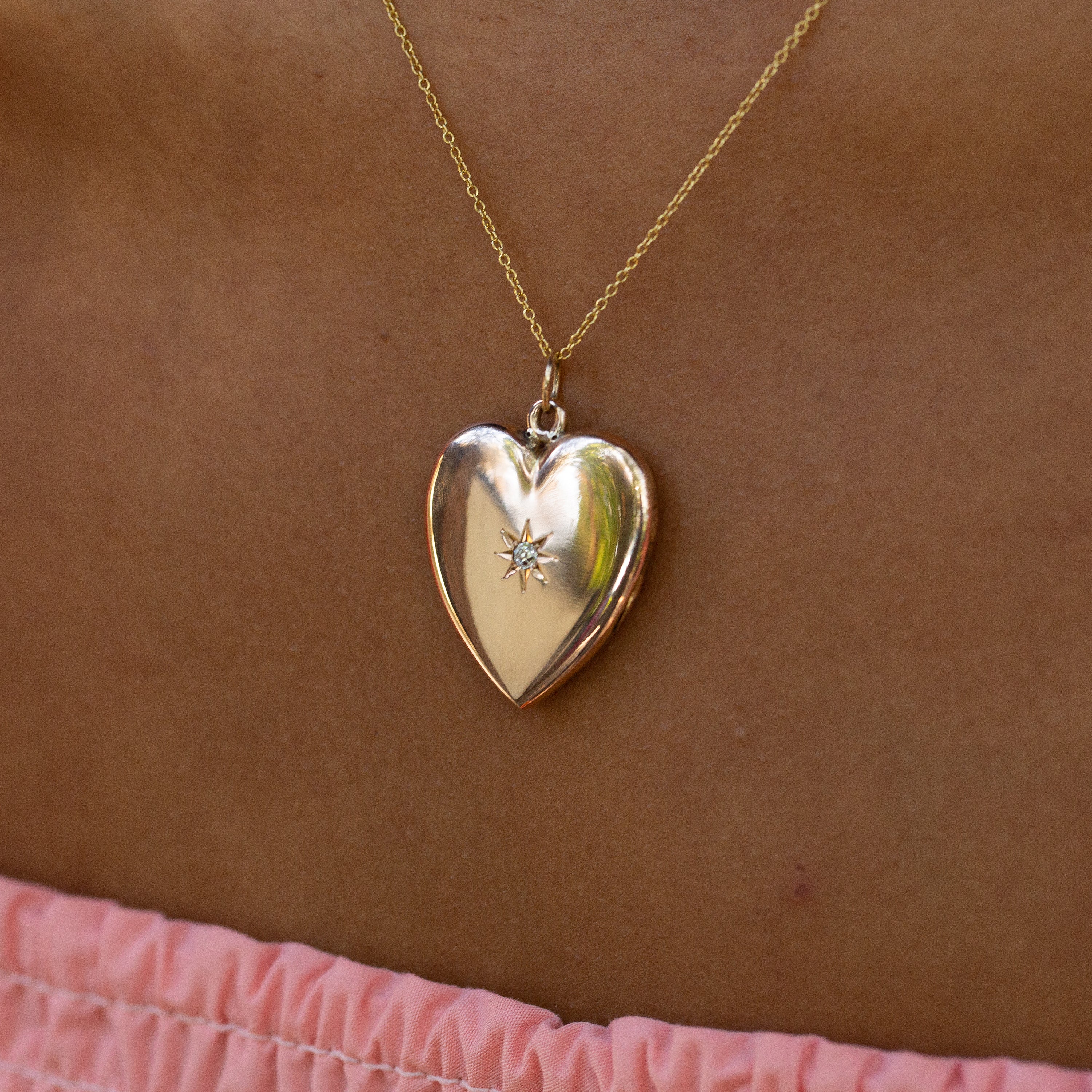 Victorian Heart and Diamond Starburst 12k Gold Locket
