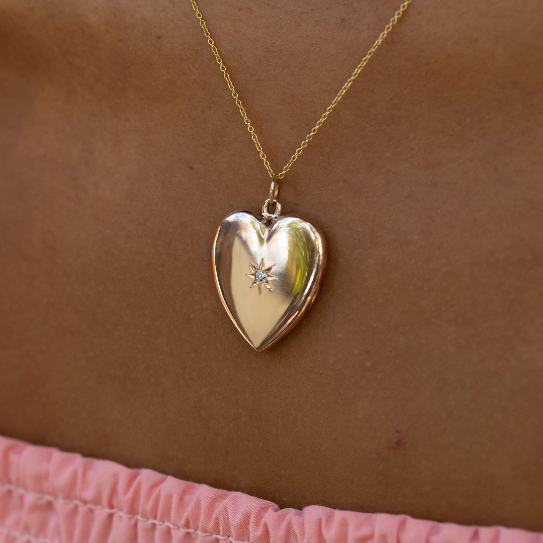 Victorian Heart and Diamond Starburst 12k Gold Locket