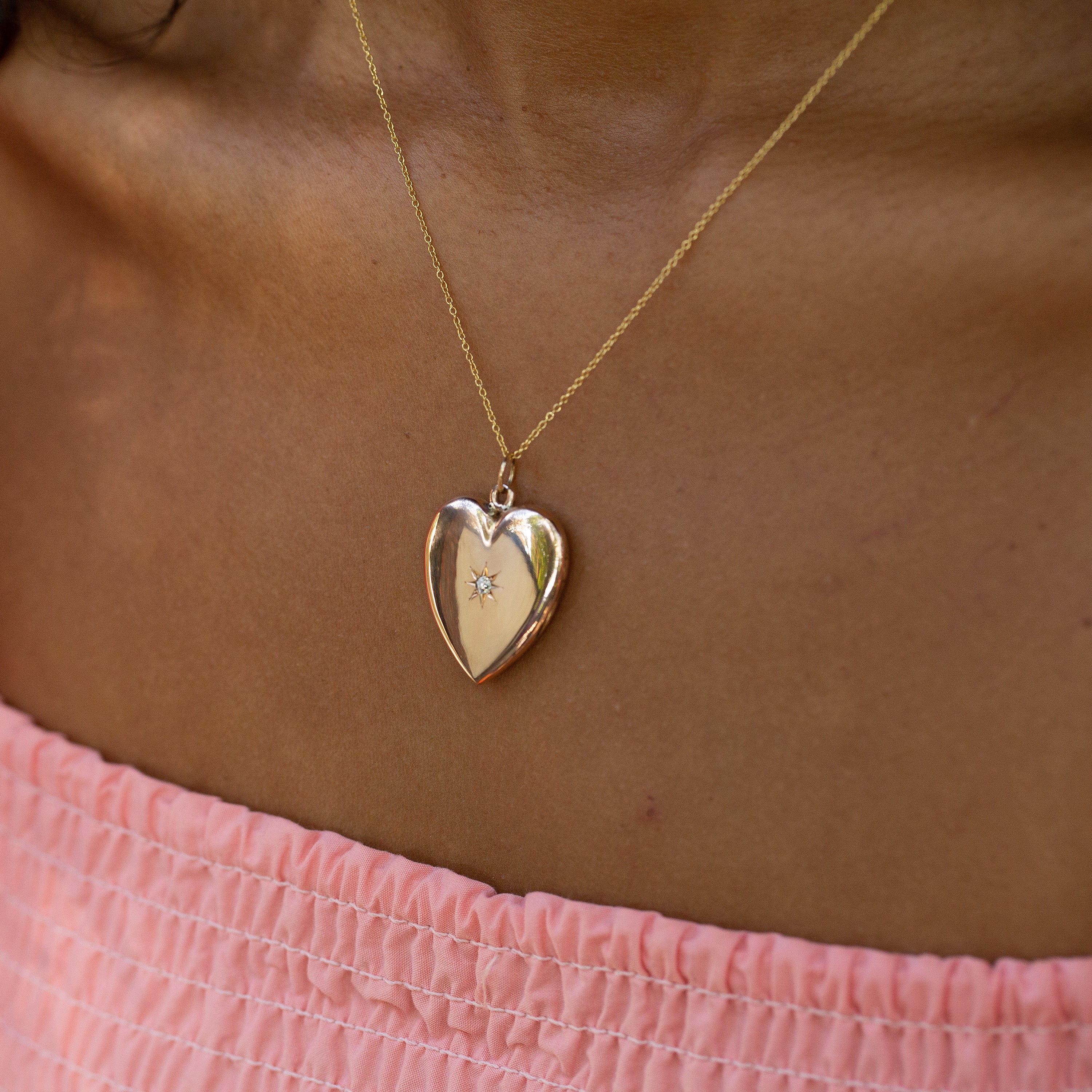 Victorian Heart and Diamond Starburst 12k Gold Locket