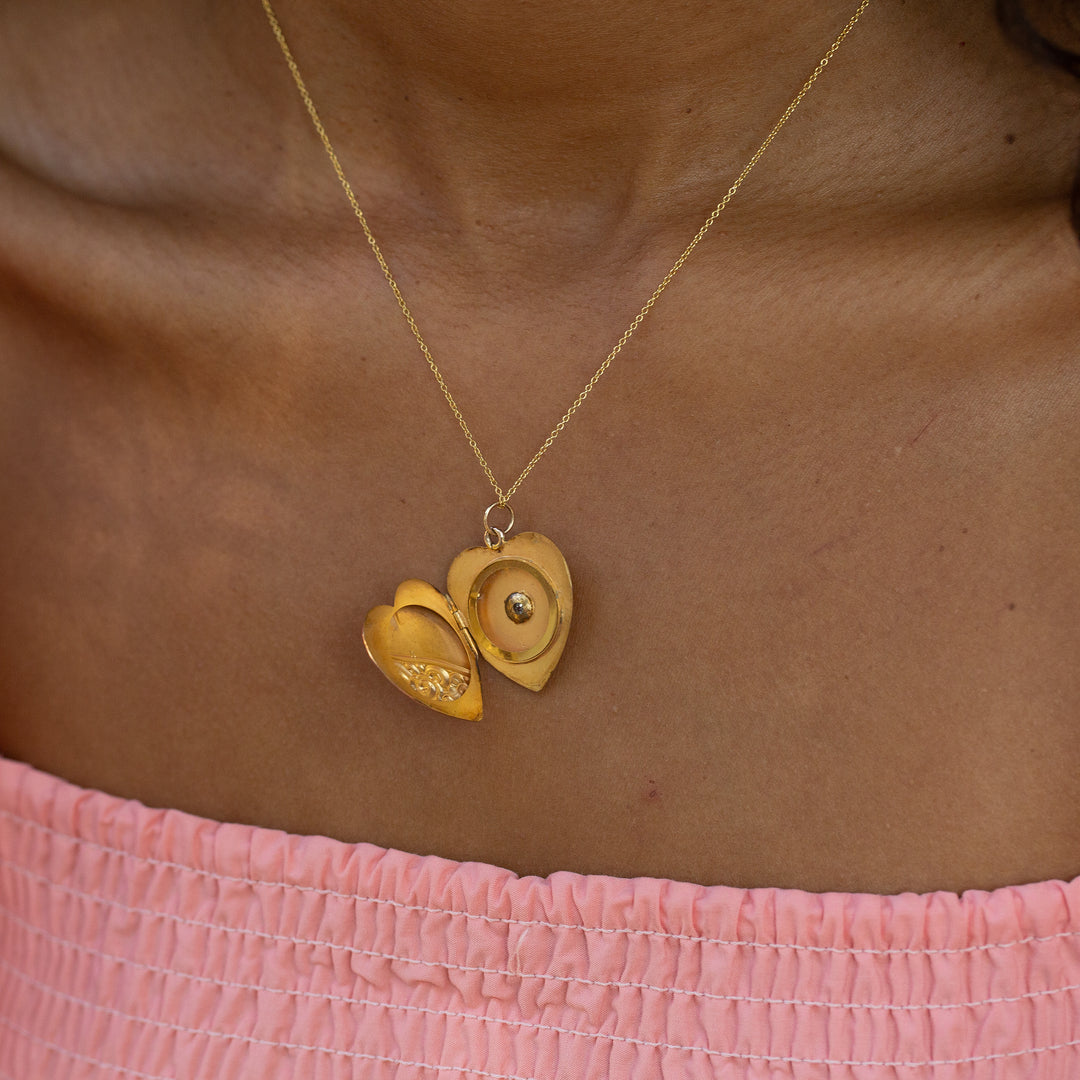 Victorian Heart and Diamond Starburst 12k Gold Locket