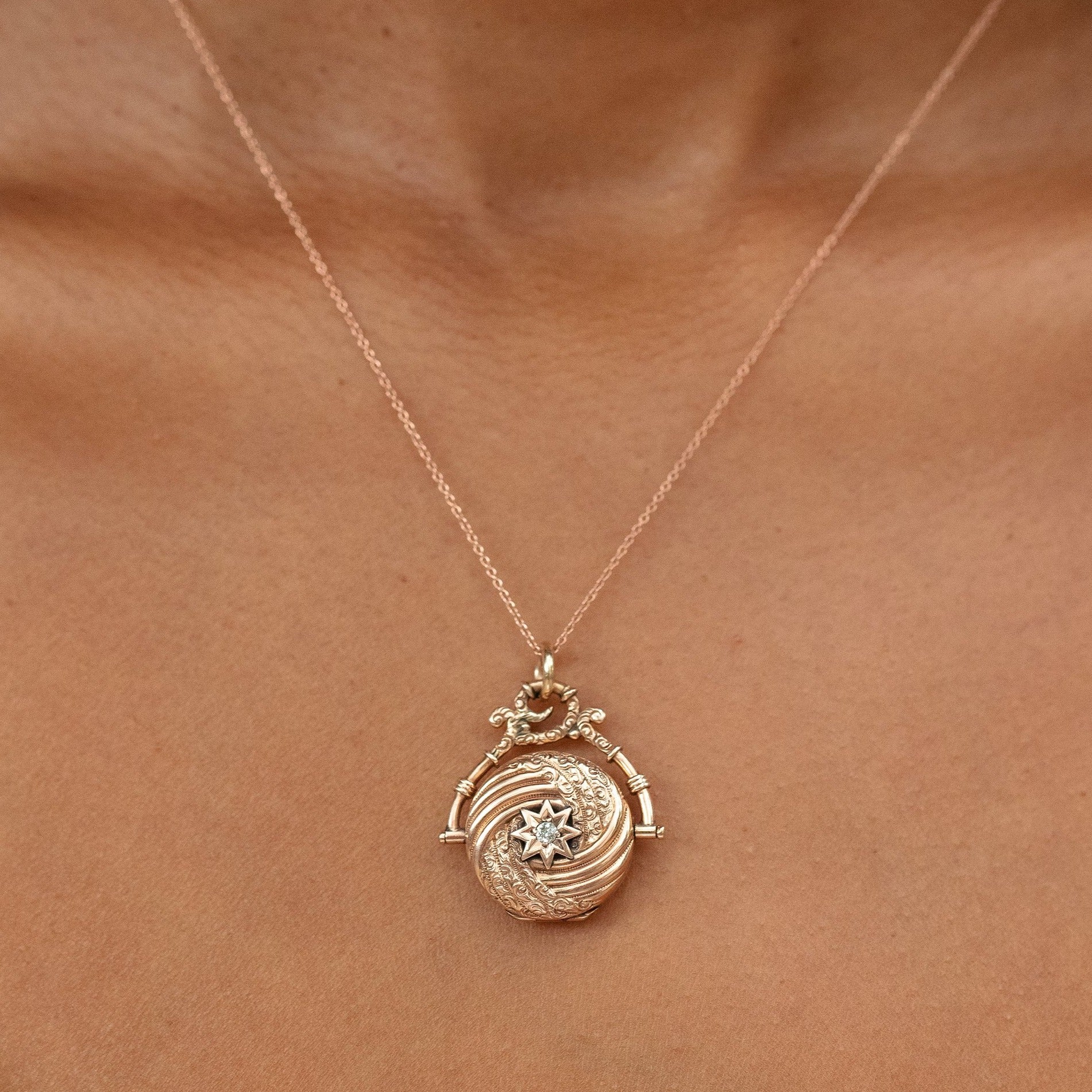 Victorian 14k Rose Gold and Diamond Swivel Locket