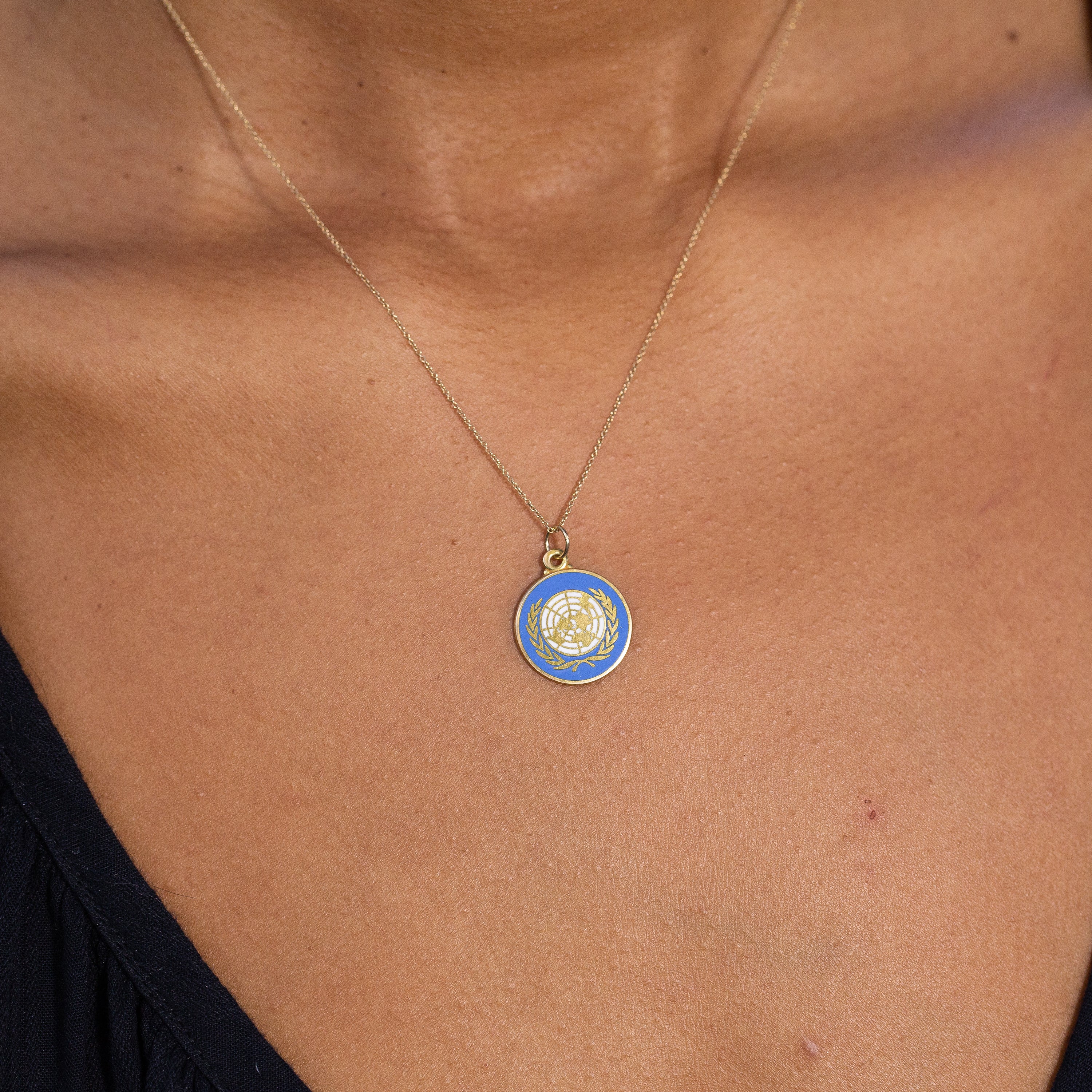Flag of the United Nations Enamel and 14K Gold Charm