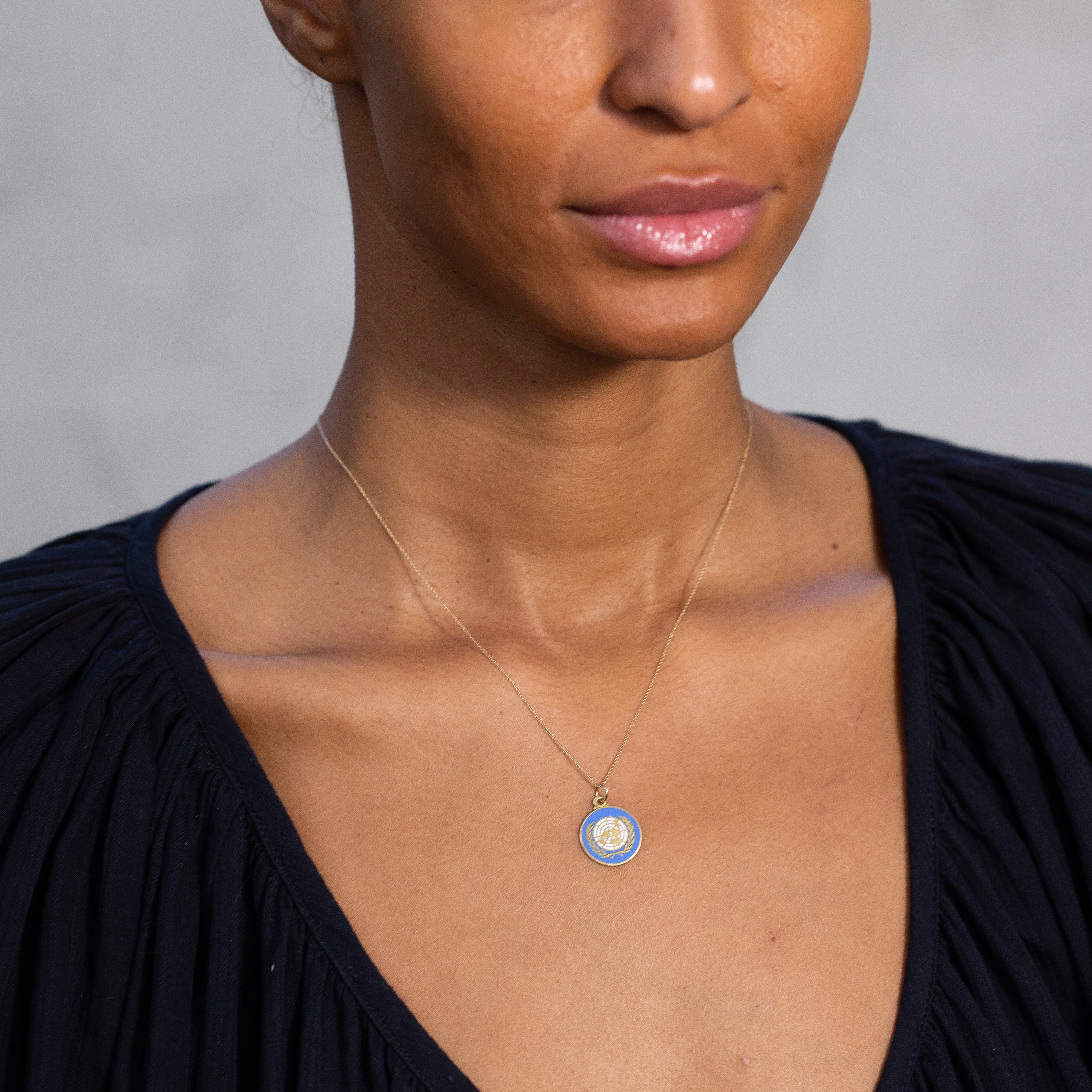 Flag of the United Nations Enamel and 14K Gold Charm