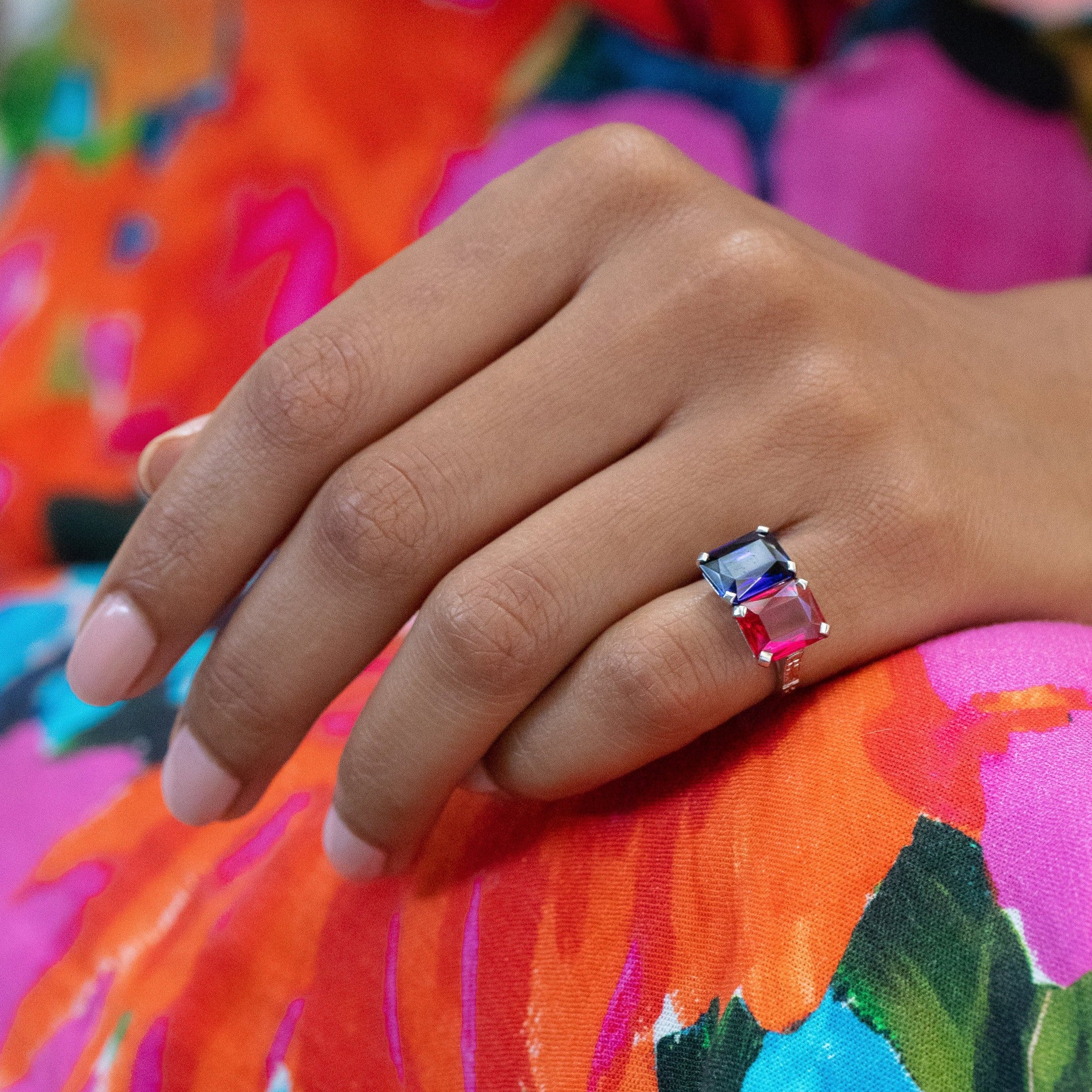 Art Deco Synthetic Sapphire and Ruby Twin Platinum Ring