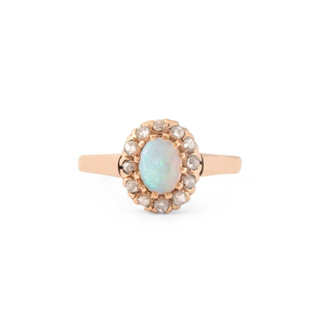 Victorian Opal, Rose Cut Diamond, and 14K Cluster Ring