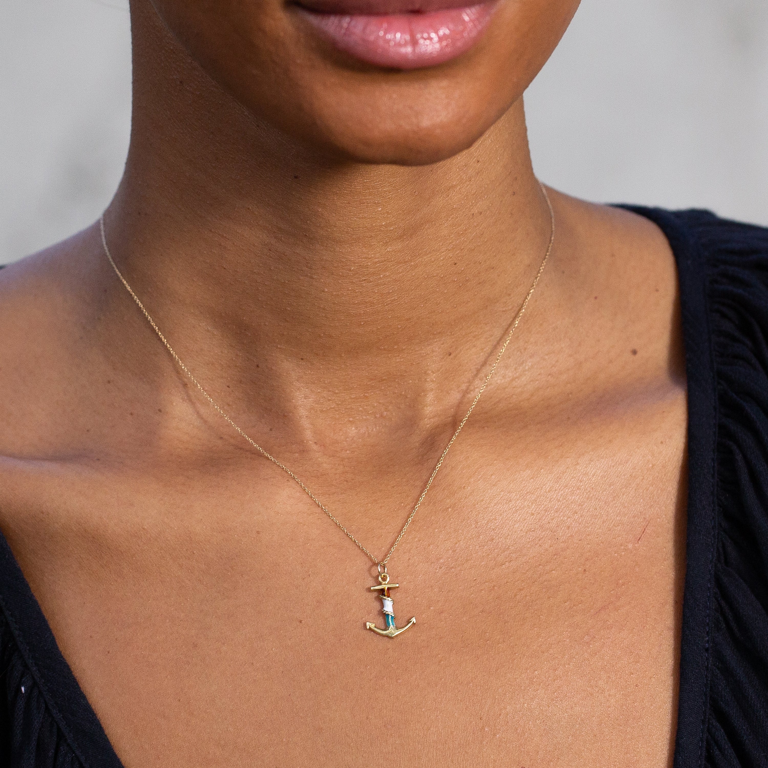 Enamel and 14K Gold Anchor Charm