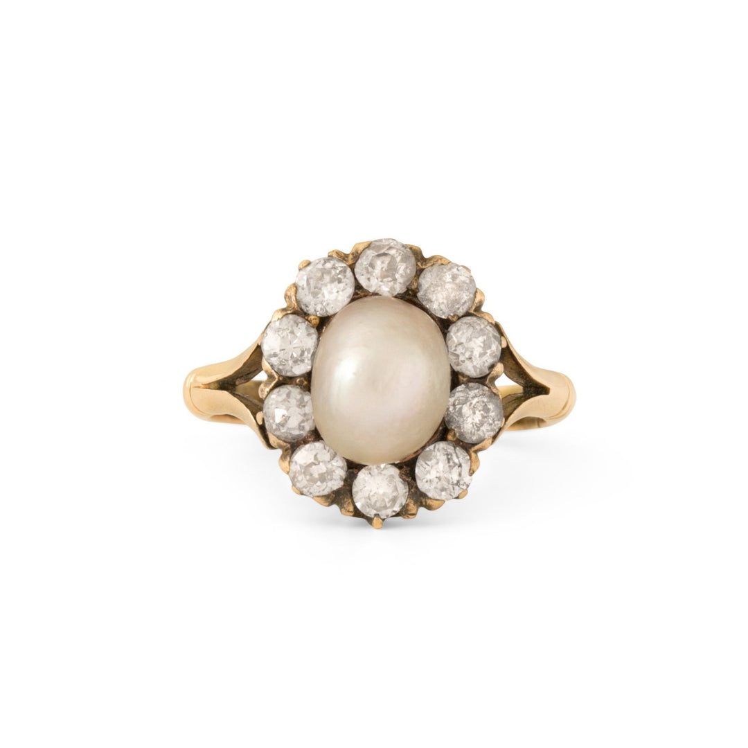 Victorian Pearl, Diamond, and 14K Gold Cluster Ring