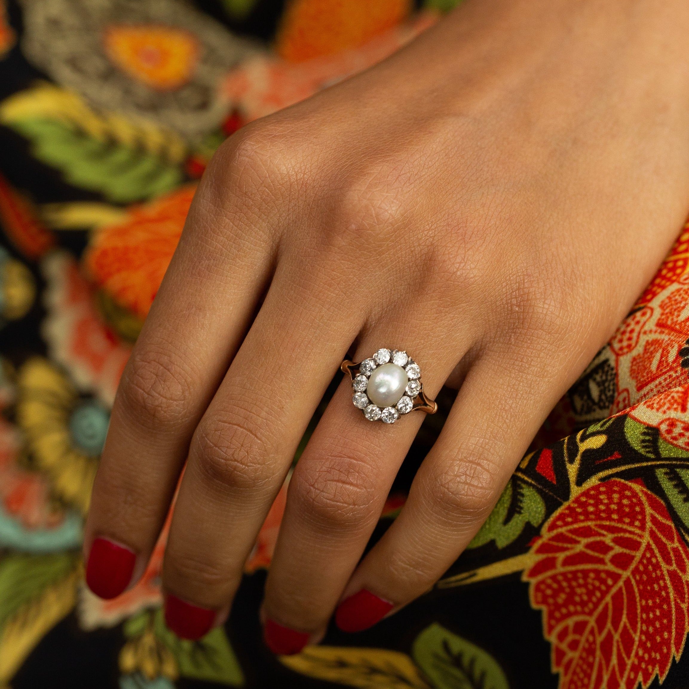 Victorian Pearl, Diamond, and 14K Gold Cluster Ring