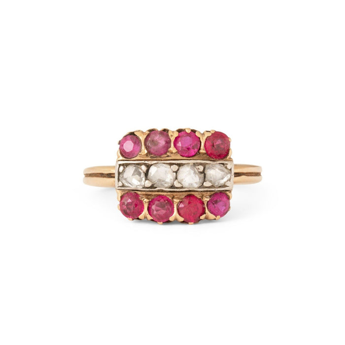 Victorian Ruby, Rose Cut Diamond, and 18K Gold Ring