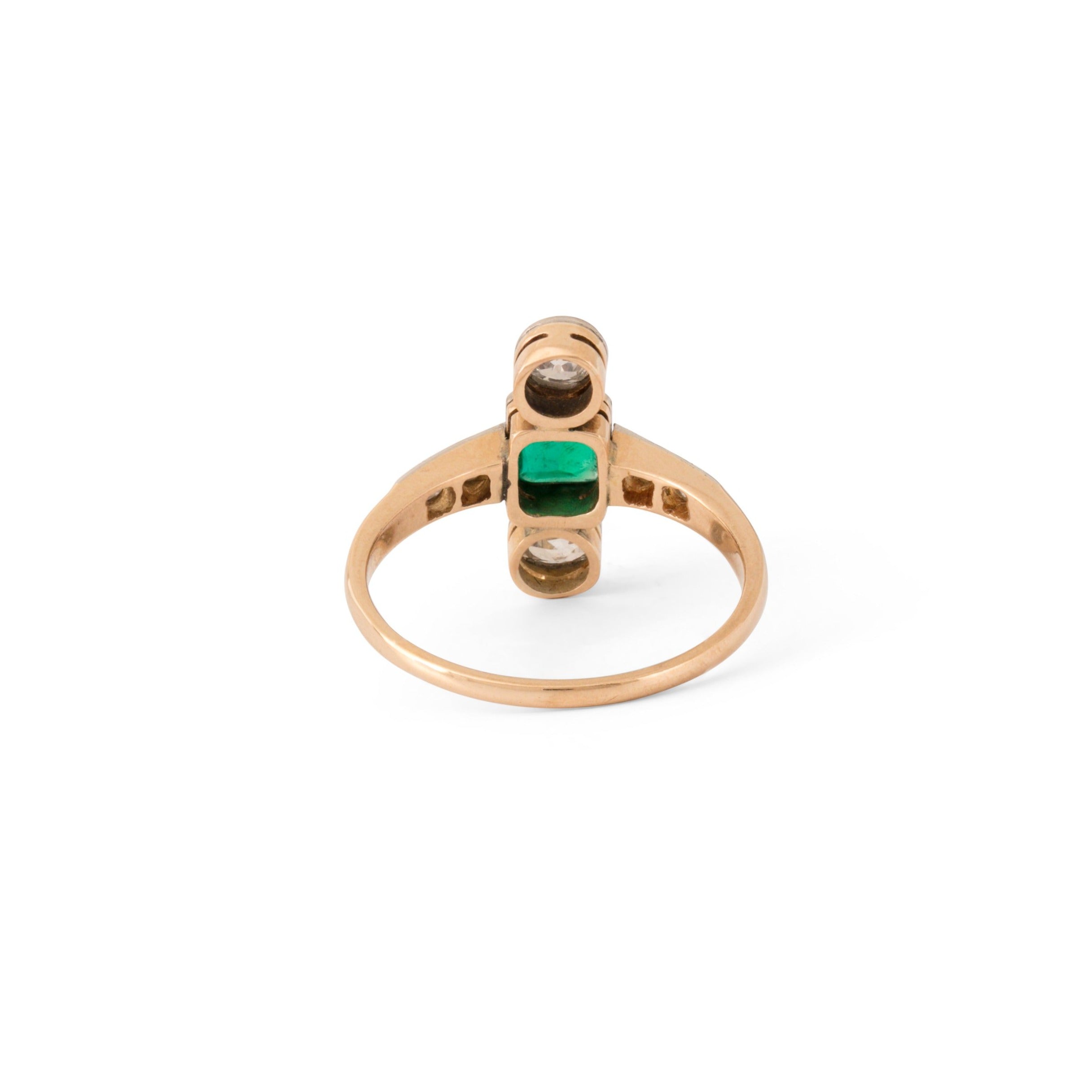 Edwardian Emerald, Diamond, and Platinum Topped 18k Gold Ring