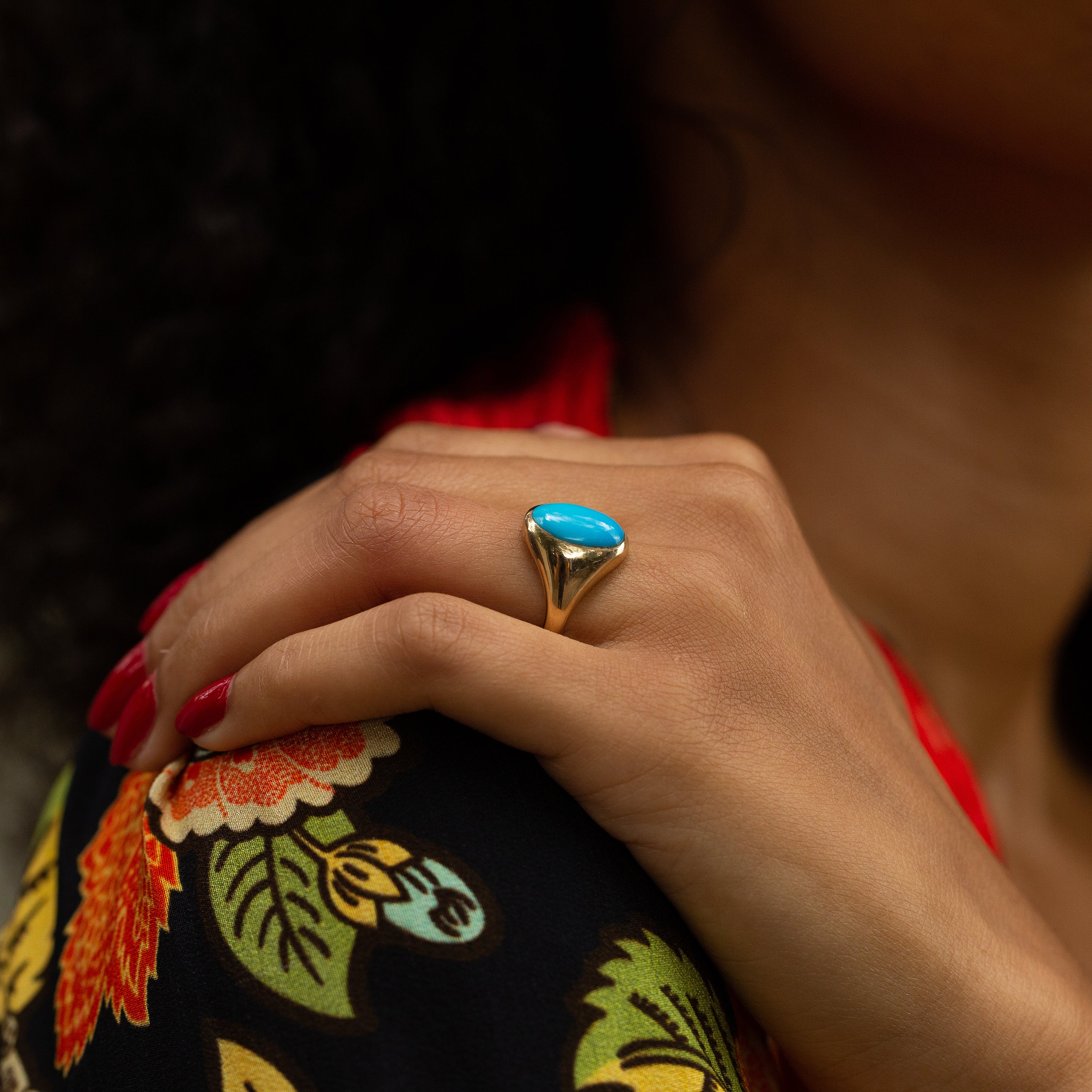 Blue Turquoise and 14k Gold Ring