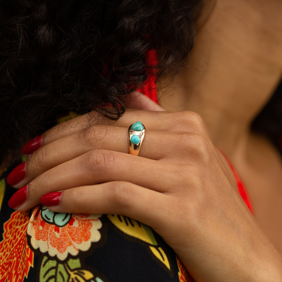 Three-Stone Turquoise and 14k Rose Gold Gypsy Ring