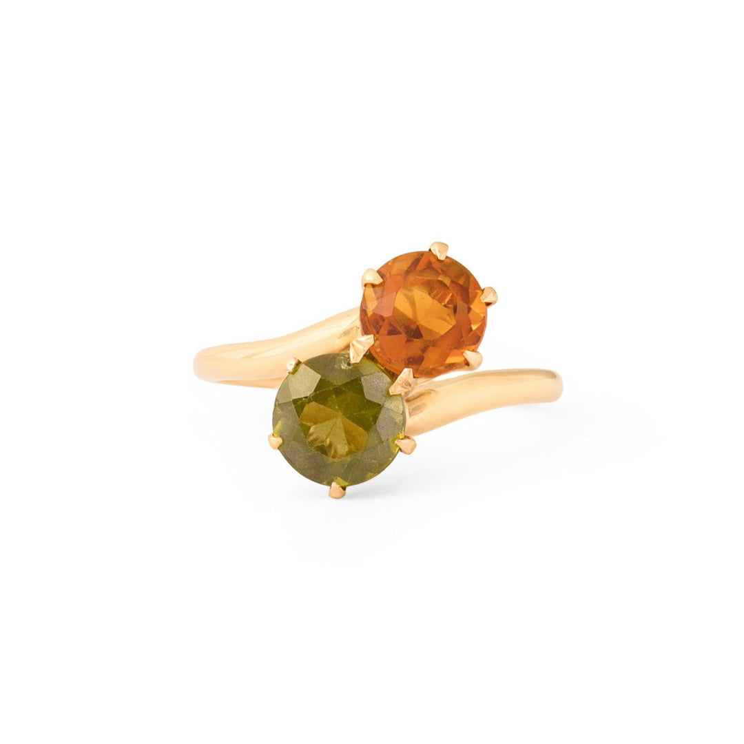 Peridot and Citrine 14k Gold Bypass Ring