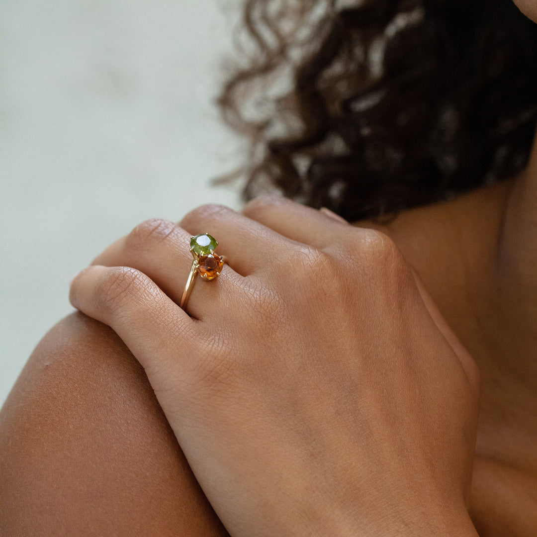 Peridot and Citrine 14k Gold Bypass Ring