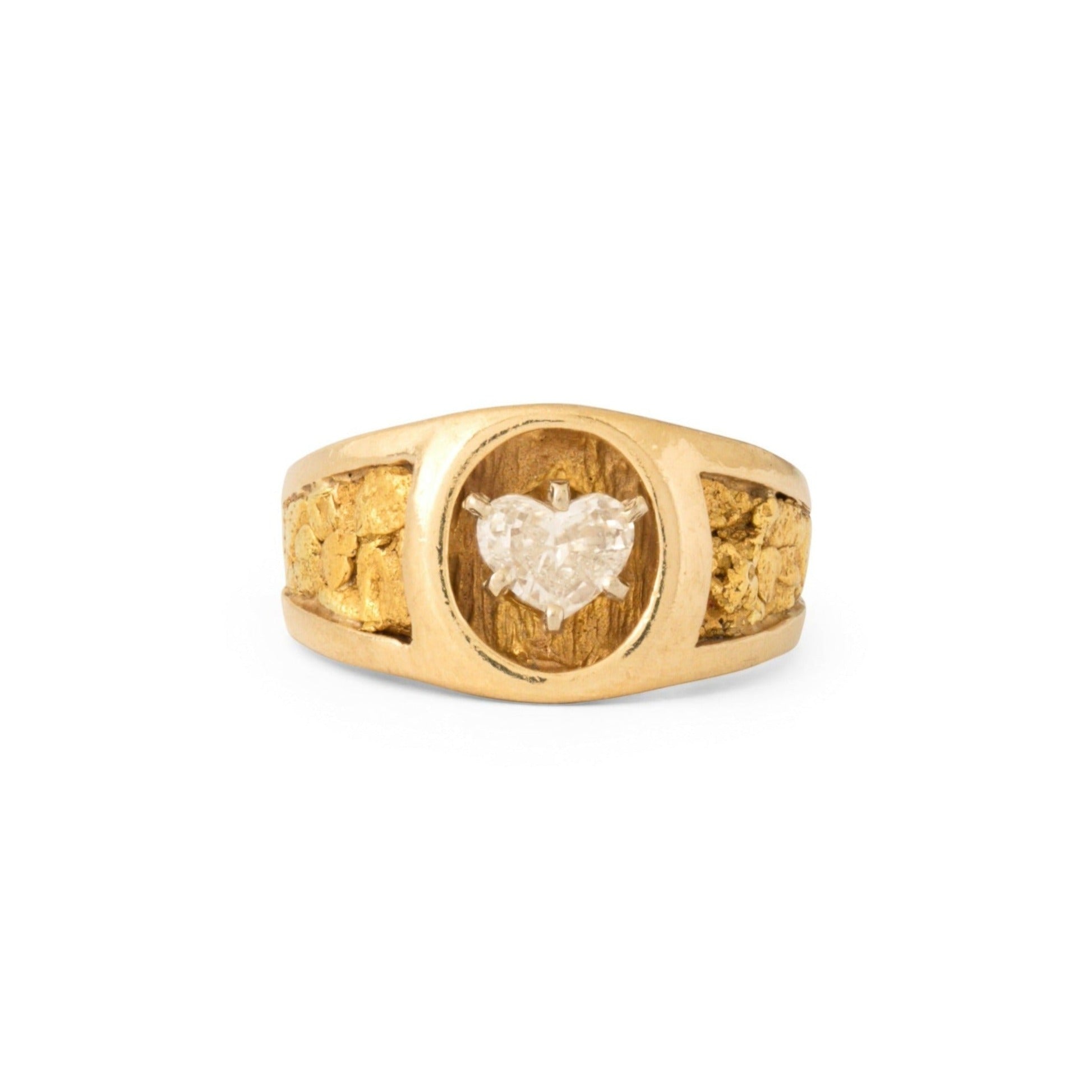 Mid-Century Diamond Heart, Gold Nugget, and 14k Gold Ring